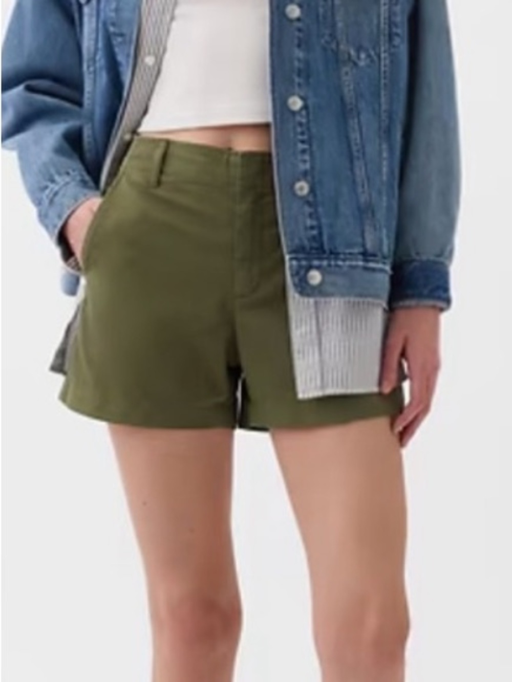 GAP Downtown Khaki 5” Shorts Army Green Mid Rise Stretch Cotton NWT-18